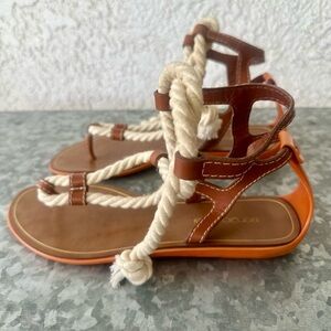 SERGIO ROSSI Leather Rope Thong Flat Sandals size 9‎  Beach Vacation